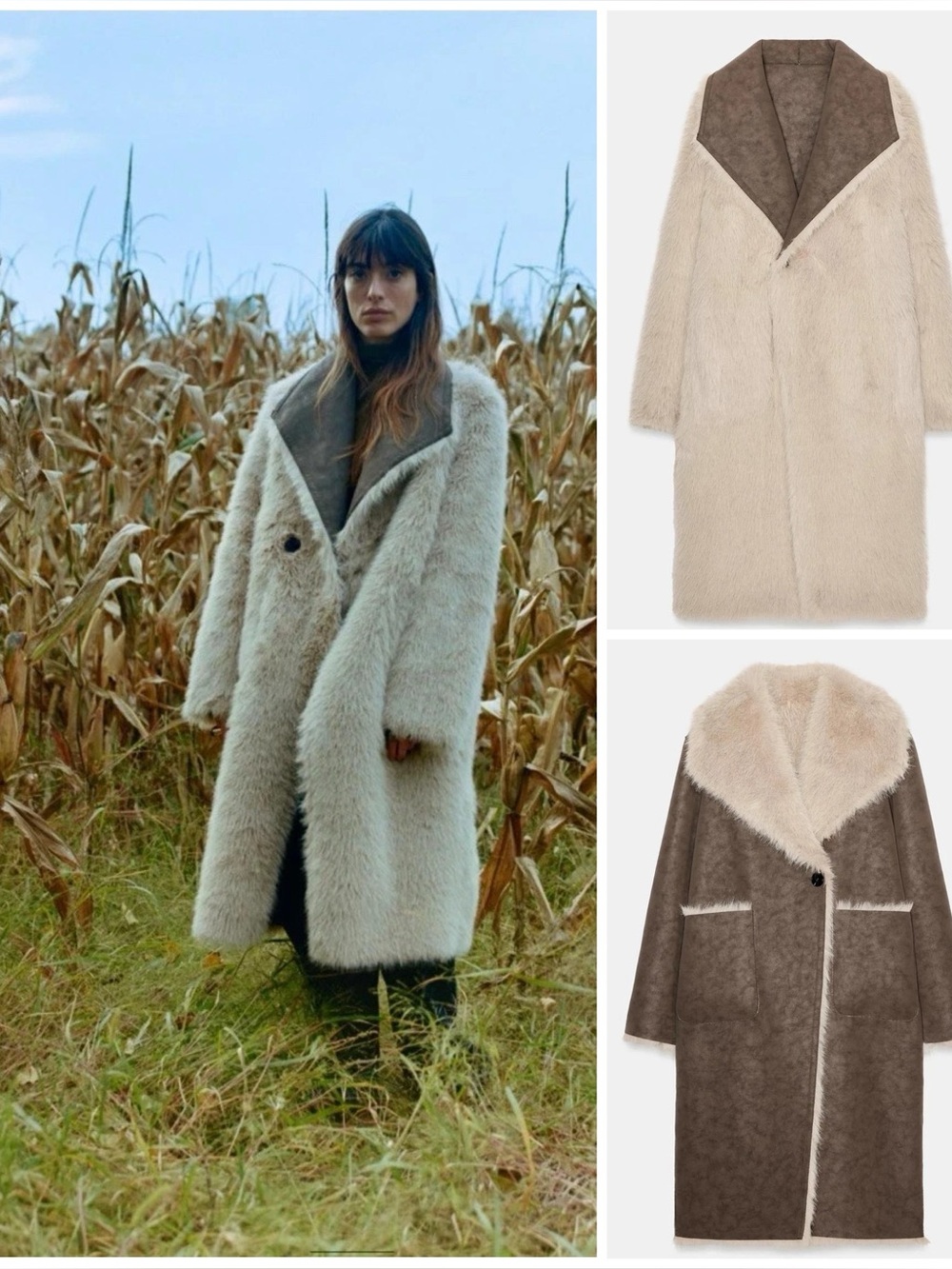 ZARA ~ Reversible Double Faced Faux Fur Coat